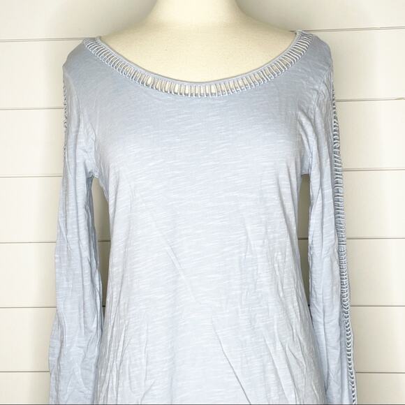Soft Surroundings Ladder Lace Boatneck Tunic Top Light Blue Small - Picture 2 of 8